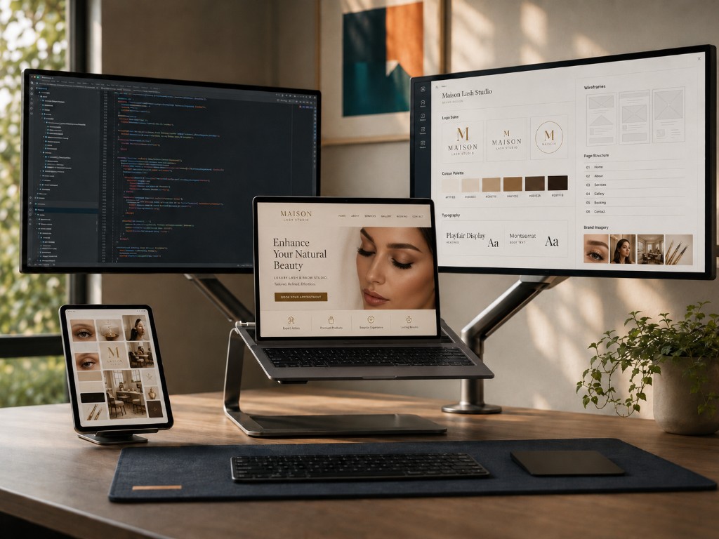 Webb Inspirations client portal on laptop and phone in a professional workspace